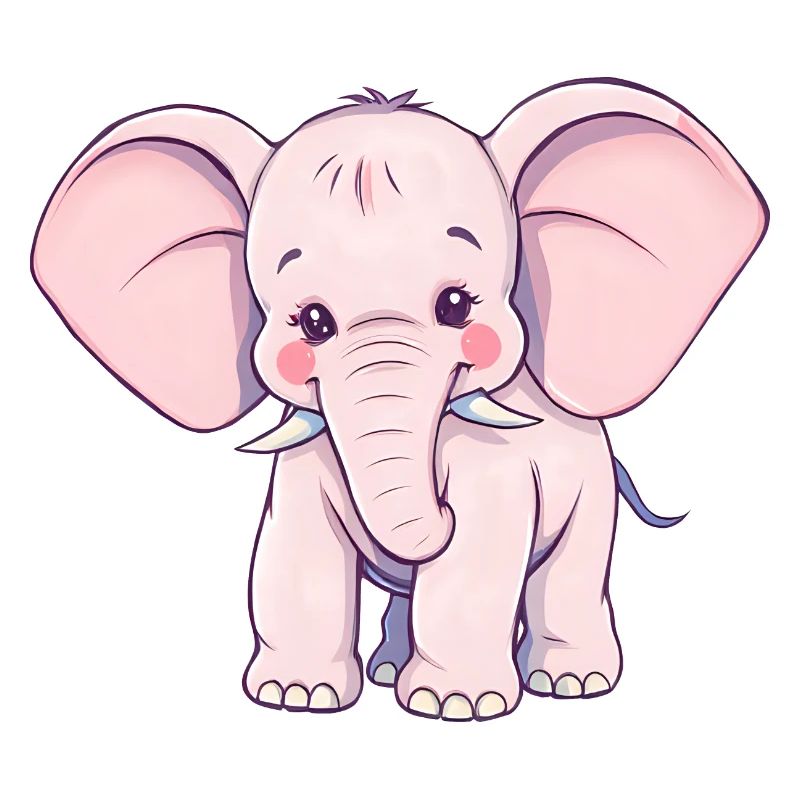 Éléphant rose ludique avec queue bleue