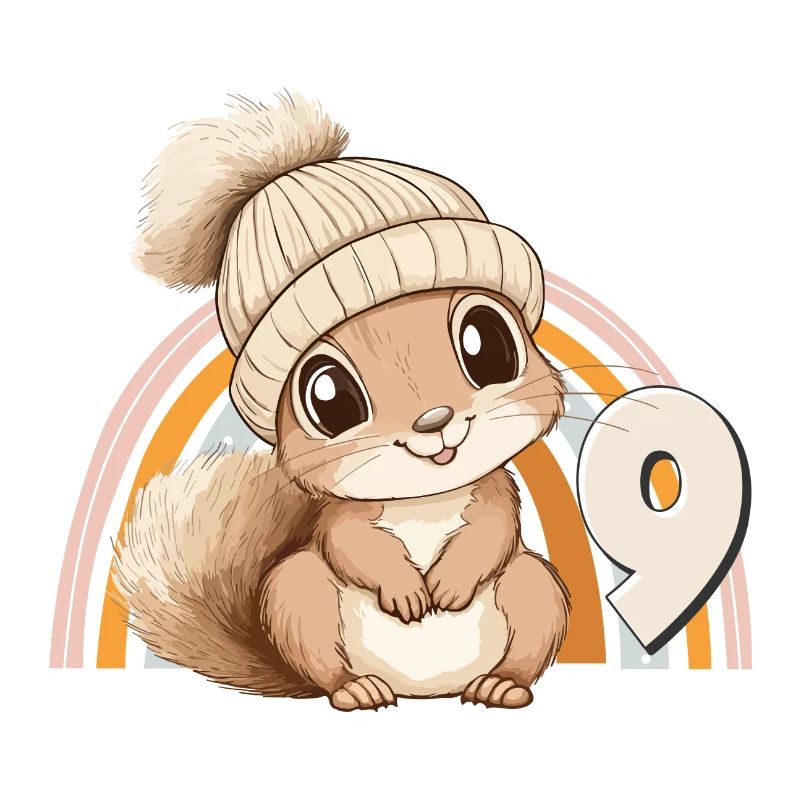 9. Geburtstag Eichhörnchen Regenbogen Süß Niedlich