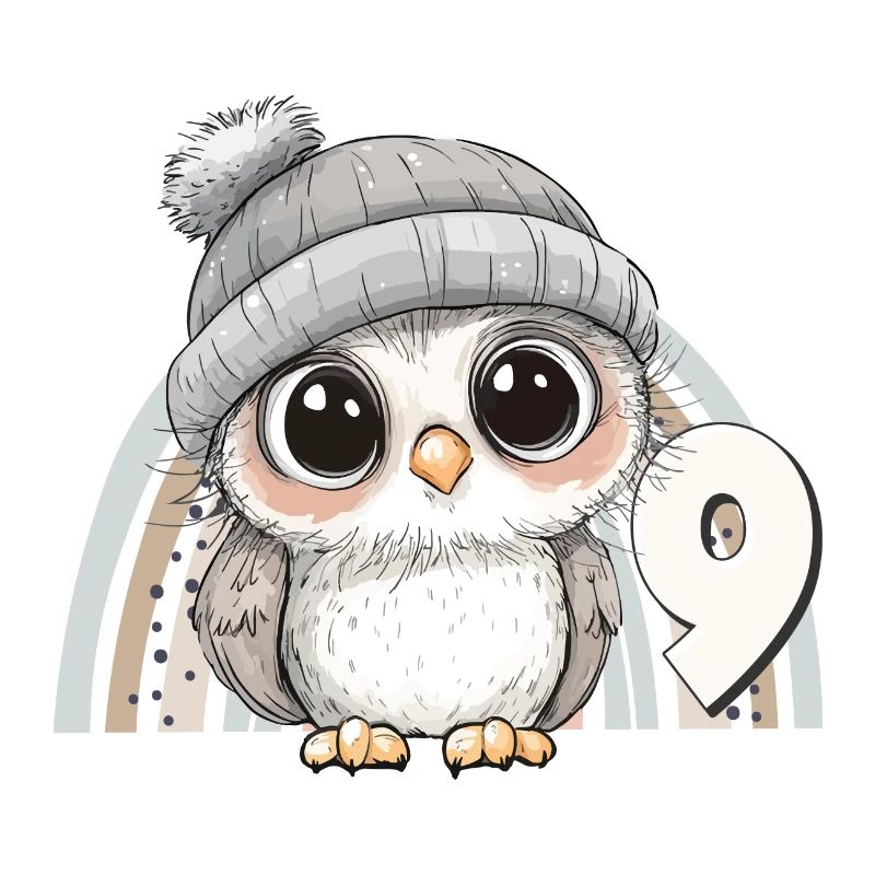 9. Geburtstag Eule Regenbogen Süß Niedlich