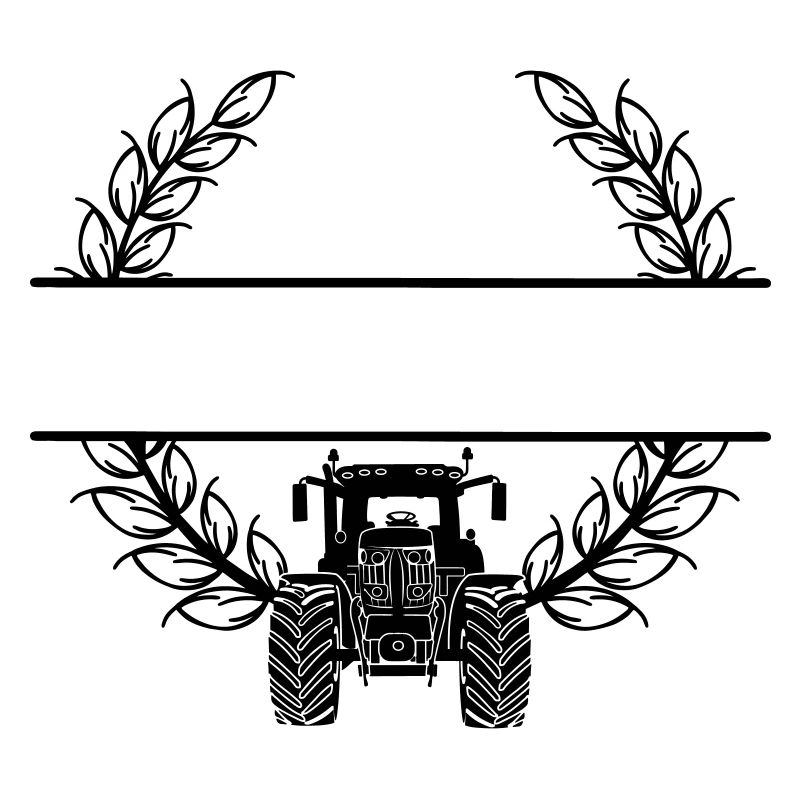 Tractor front view in wheat wreath