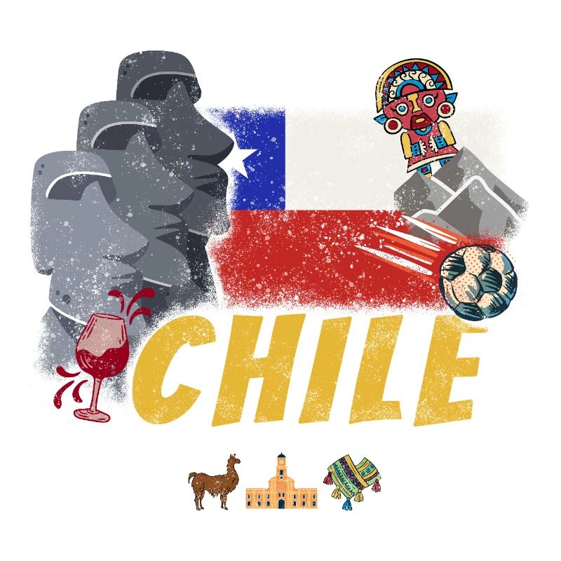 Chile Vintage Easter Island Statues with Alpaca Flag