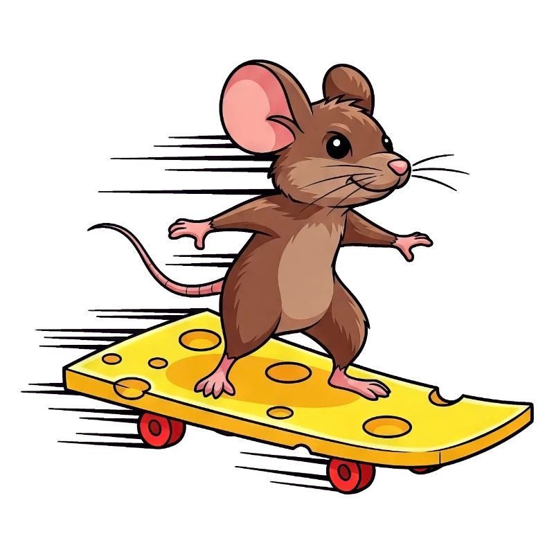 Cool Mouse with Skateboard Cheese Lover Funny