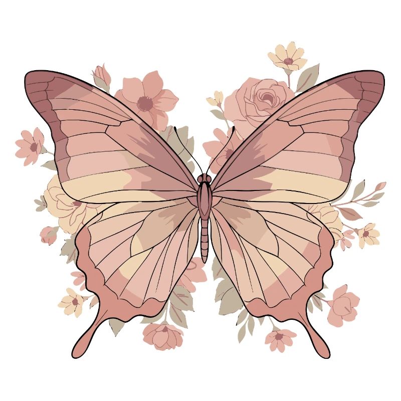 Papillon rose avec des fleurs
