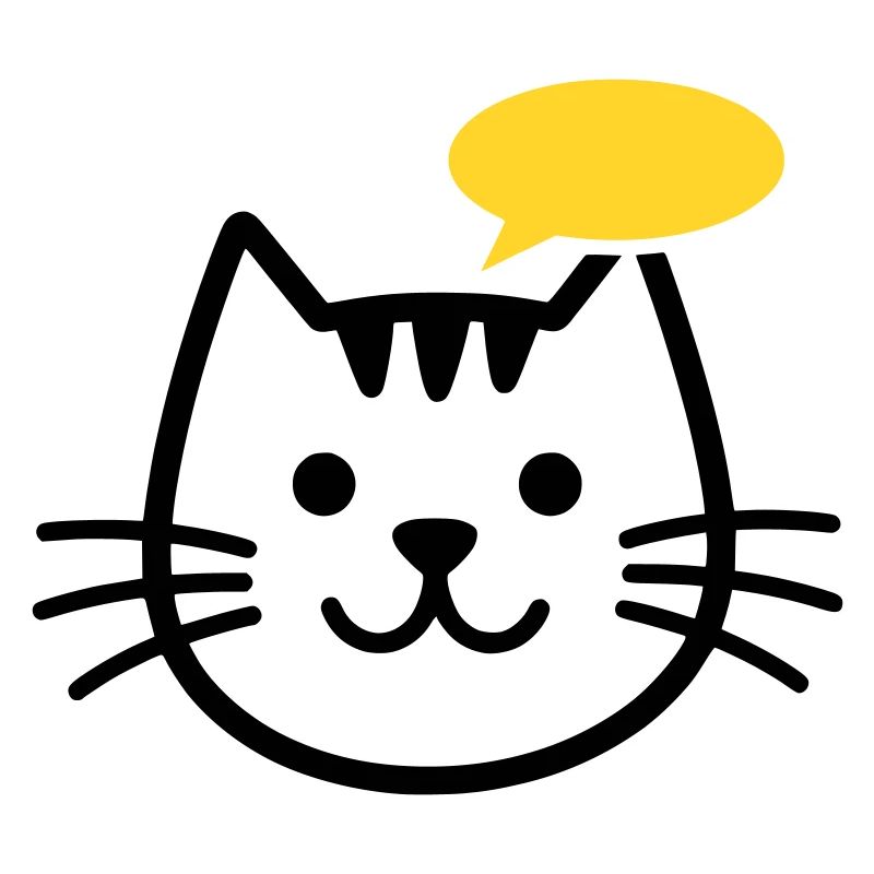 Tête de chat avec bulle de dialogue jaune