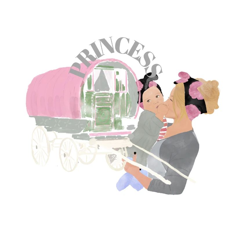 princesse, princes gitans mère et enfant peinture à la main