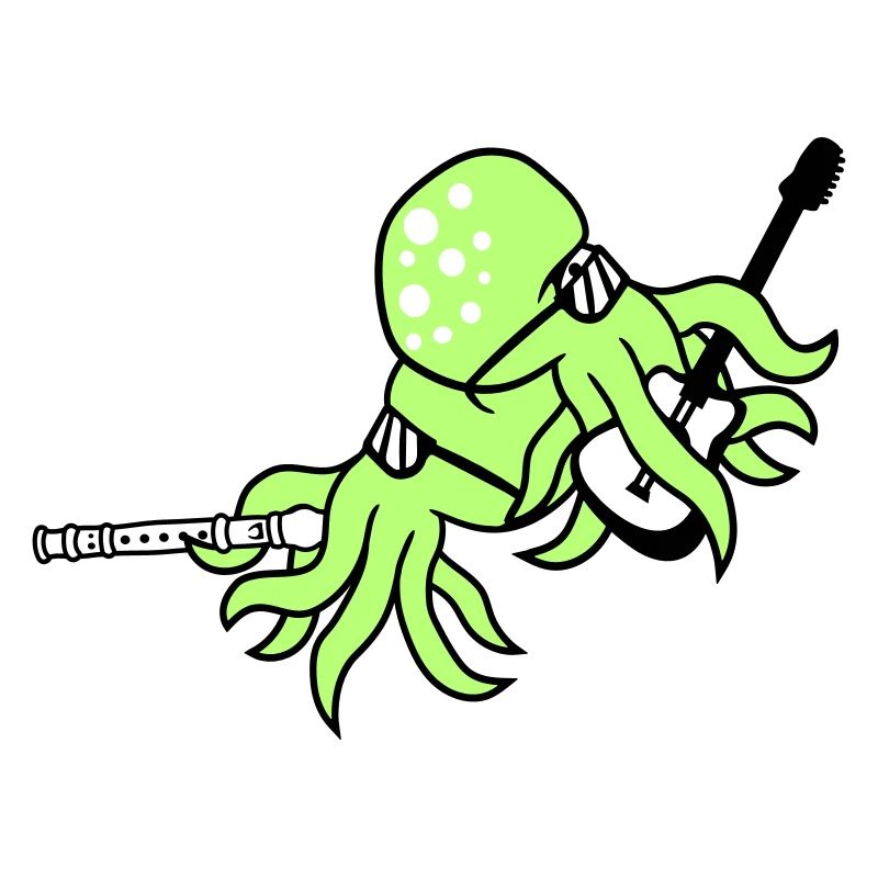 2 Octopus Guitar Flute Octopus Squid Friends