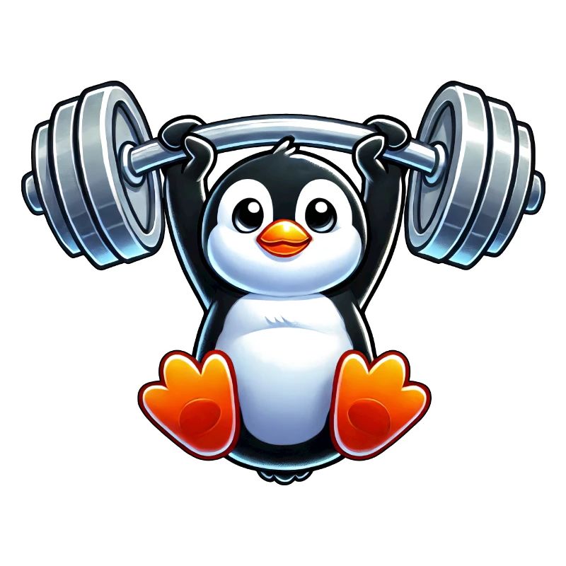 Cute cartoon penguin with dumbbell pull-up head