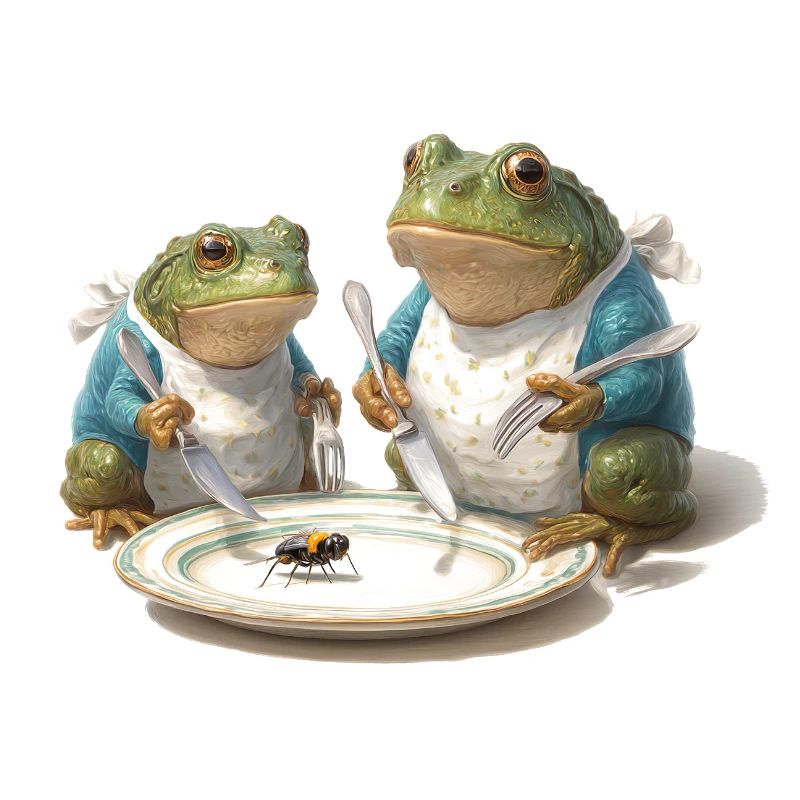 Dîner de grenouille : Mouche dans une assiette