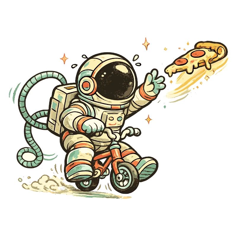 Cascade de pizza à vélo d’astronaute