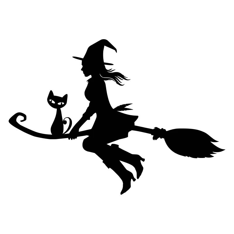 Witch on broom with cat