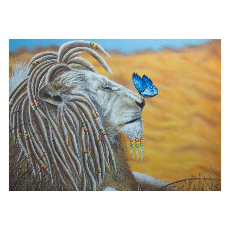Lion rasta et papillon bleu
