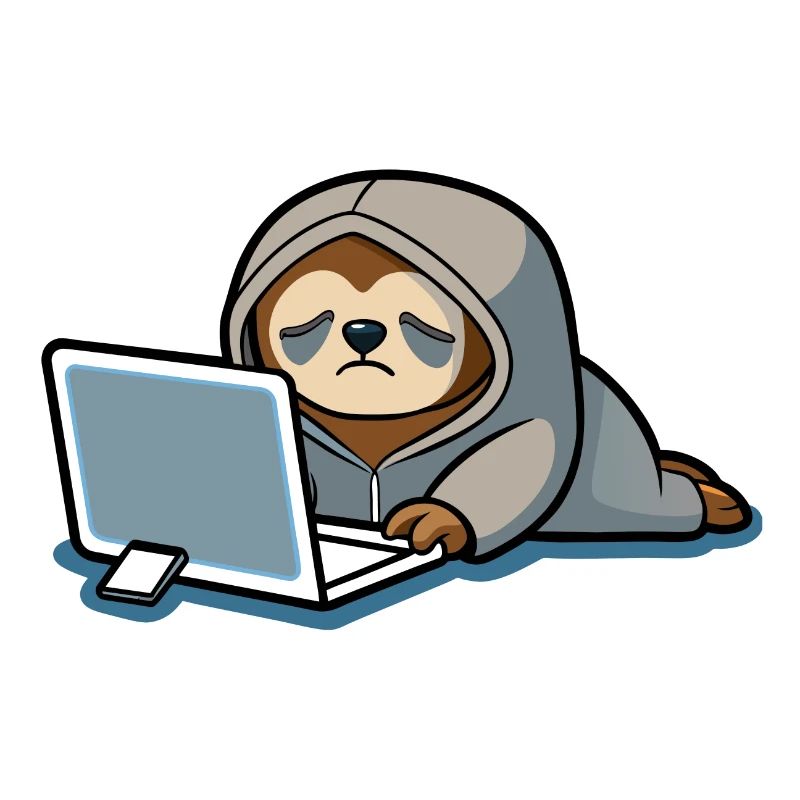 Mignon hacker paresseux en sweat à capuche devant PC