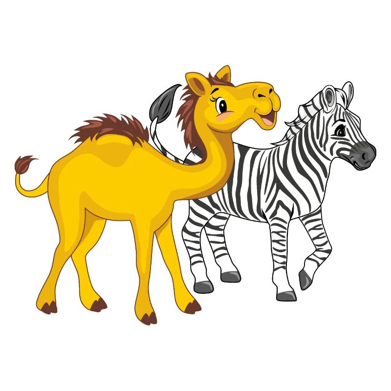 Cute camel and zebra