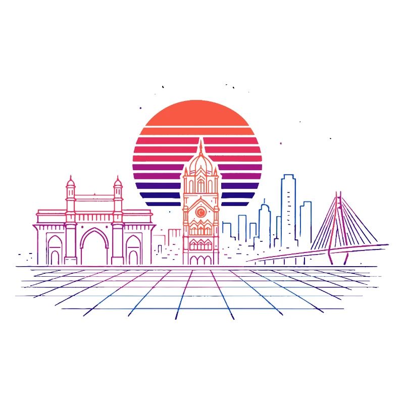 Neon-Synthwave Stadtsilhouette - Mumbai