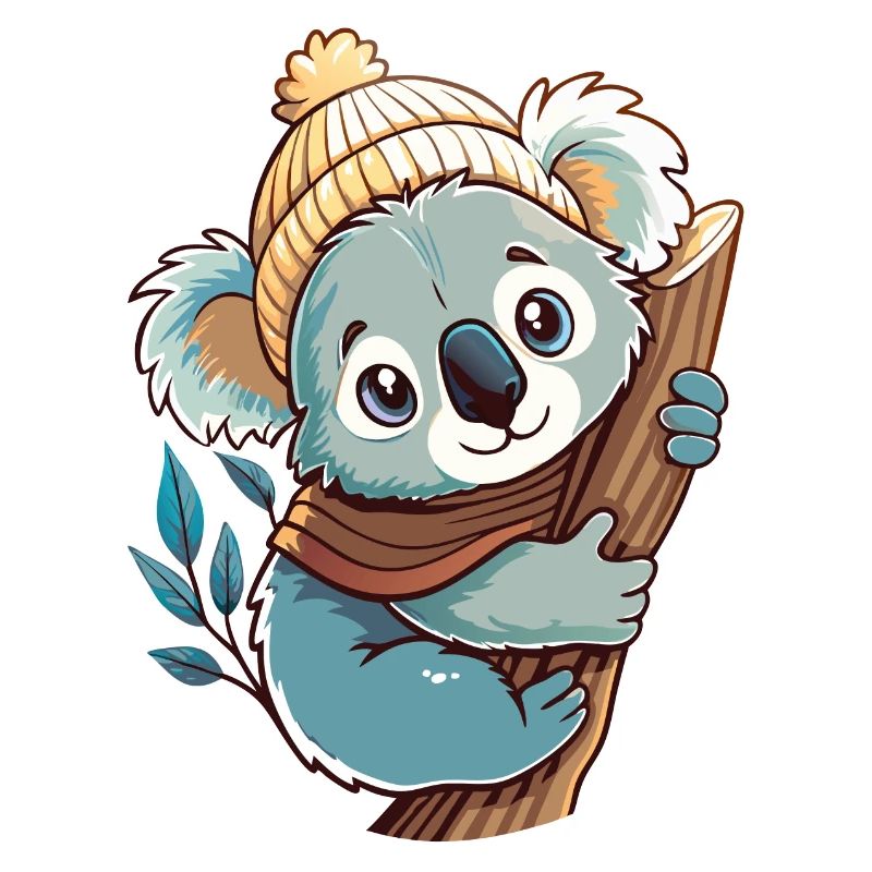 Mignon koala avec écharpe et chapeau à pompon.