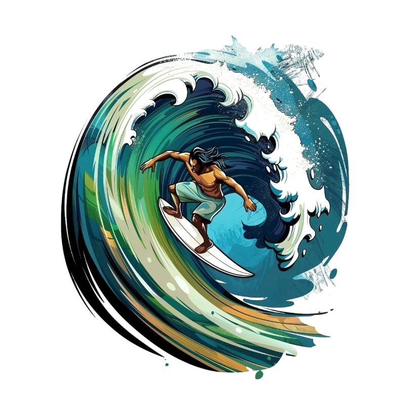 Surfer auf einer großen Welle in einer 2D-Illustra