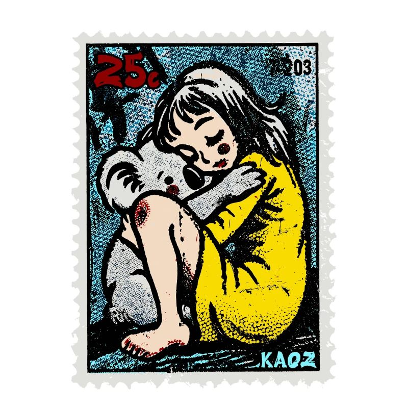 Mädchen mit Koala auf einer Briefmarke