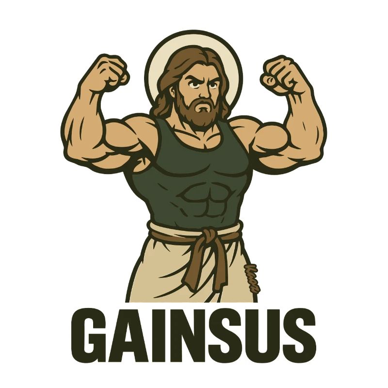 Muscular saint with bodybuilder pose