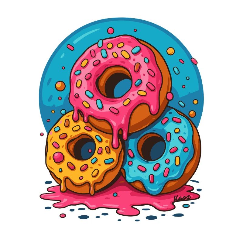 Three colorful donuts with icing and sprinkles