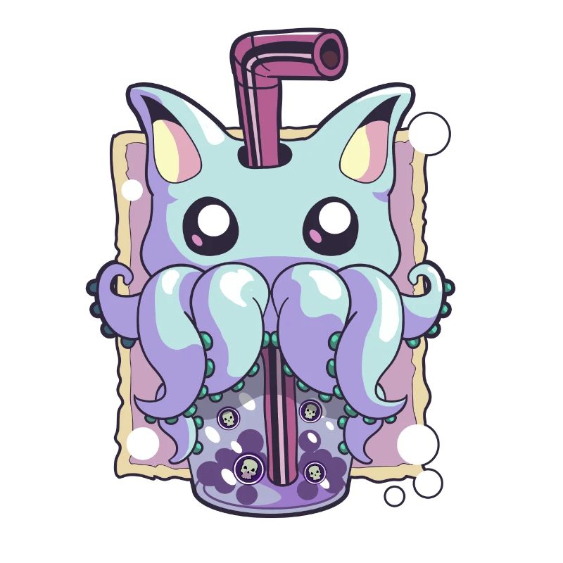 Pastel Goth Creepy Creature Boba Bubble Tea Kawaii