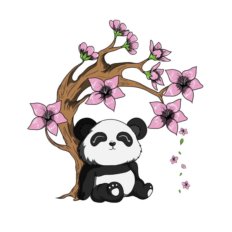 Panda Bear Tree Cherry Blossom Bambou Happy Panda