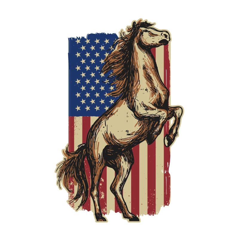 Cheval devant le drapeau américain, le 4 juillet.