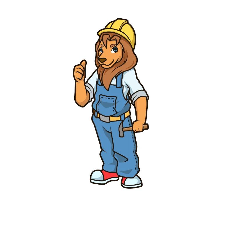 Cartoon Lion as a Construction Worker