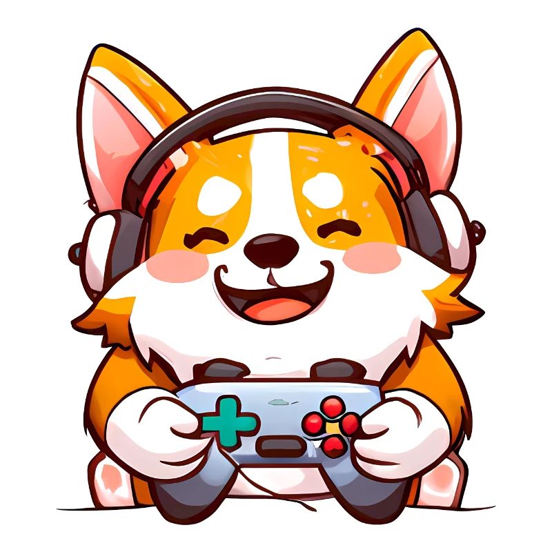 00239 Corgi mit Kopfhörer und Controller