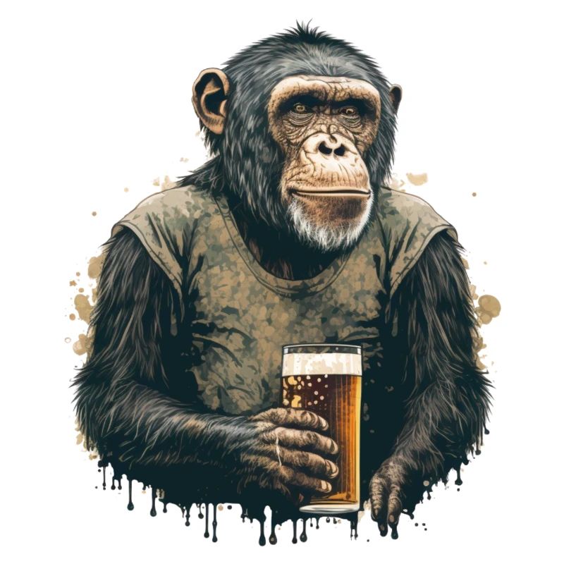 Chimpanzee Beer Cool Illustration