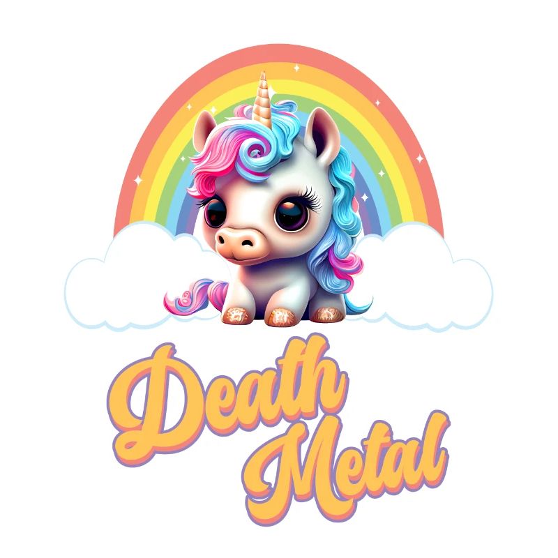 Witziges Einhorn mit Regenbogen und Spruch