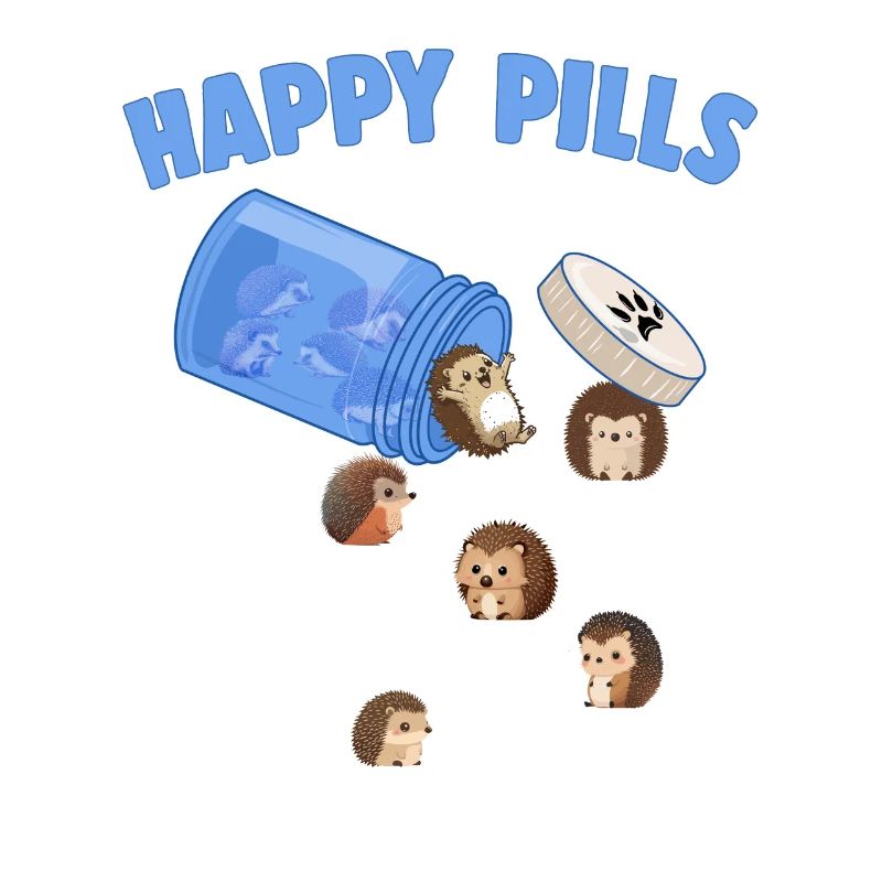 Happy Pills Hedghogs Funny Whimsical Hedgehog Love