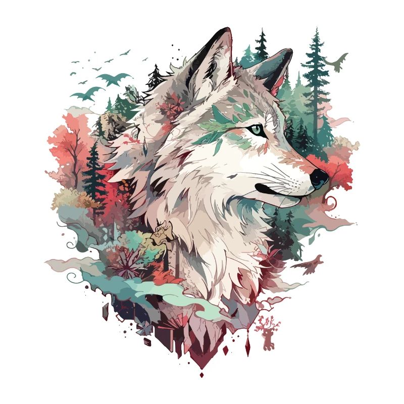 Wolf Wolf’s Head Nature Wilderness Forest Trees Art