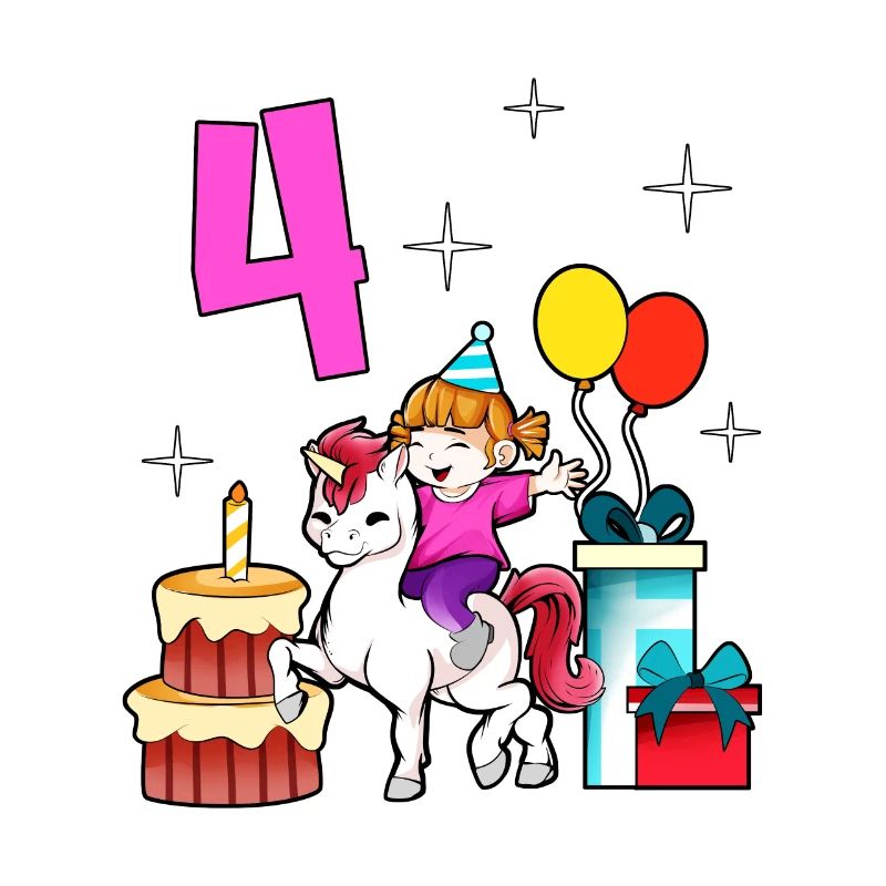 Mit Einhorn - Mädchen Geburtstag 4 Jahre