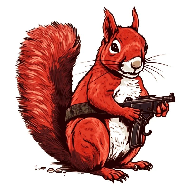 Defensive cute squirrel shows courage