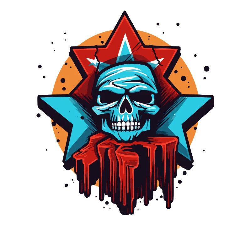 Cracking stars, dripping red and a skull