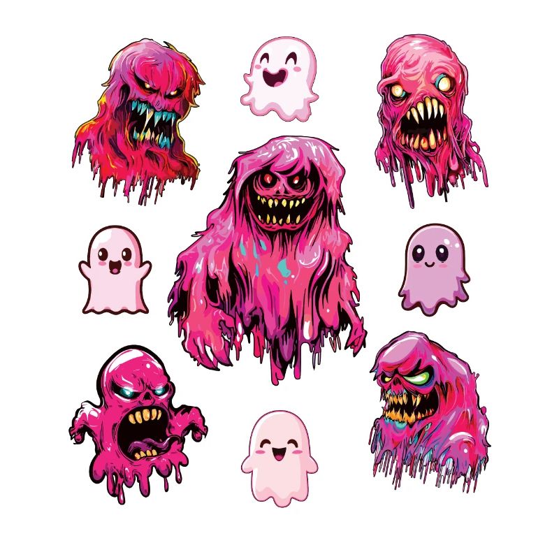 Scary and cute pink ghosts