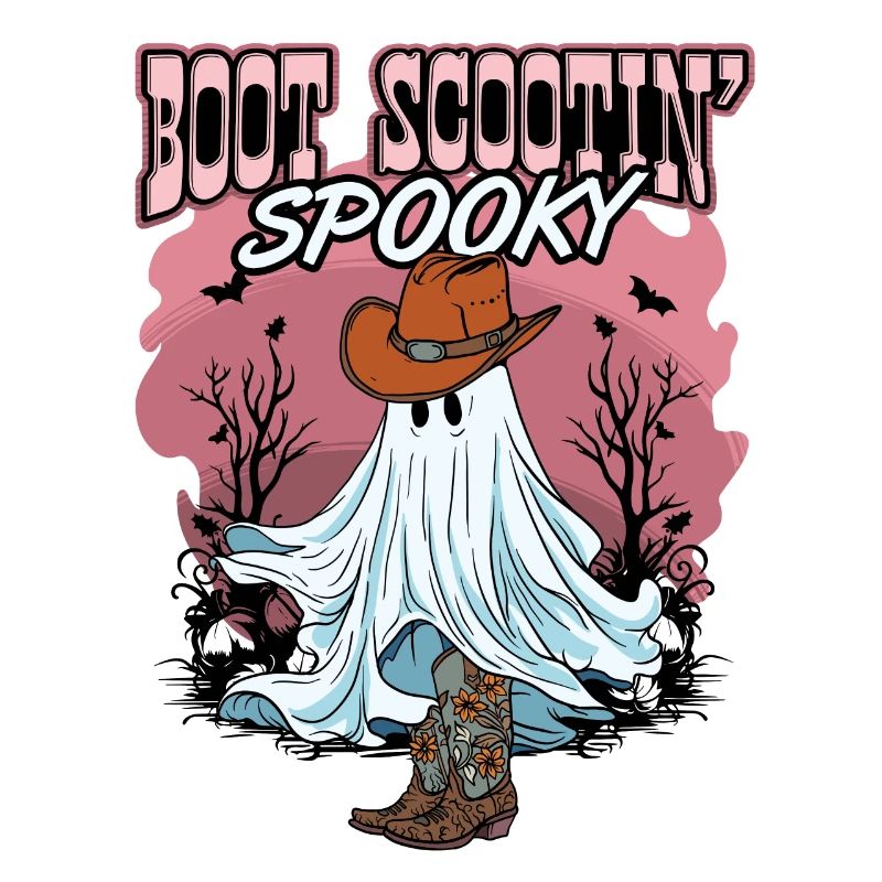 Halloween Cute Ghost Retro Western Funny Boot