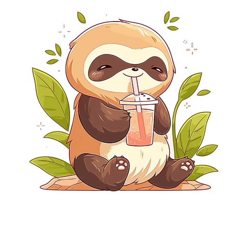 Kawaii Sloth Drinks Boba Bubble Tea Chibi