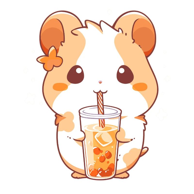 Kawaii Hamster Drinks Boba Bubble Tea Chibi