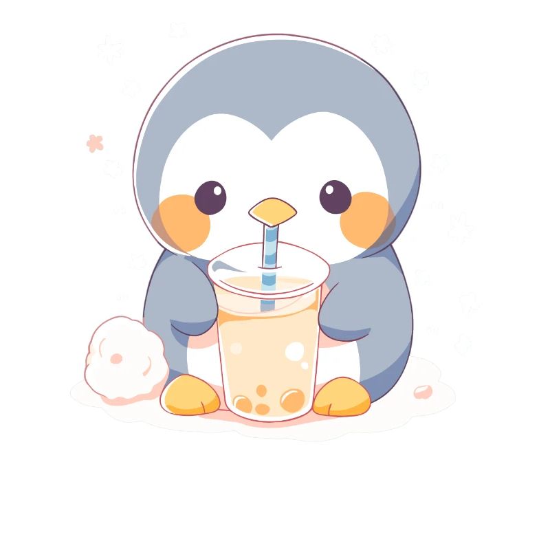 Kawaii Penguin Drinks Boba Bubble Tea Chibi