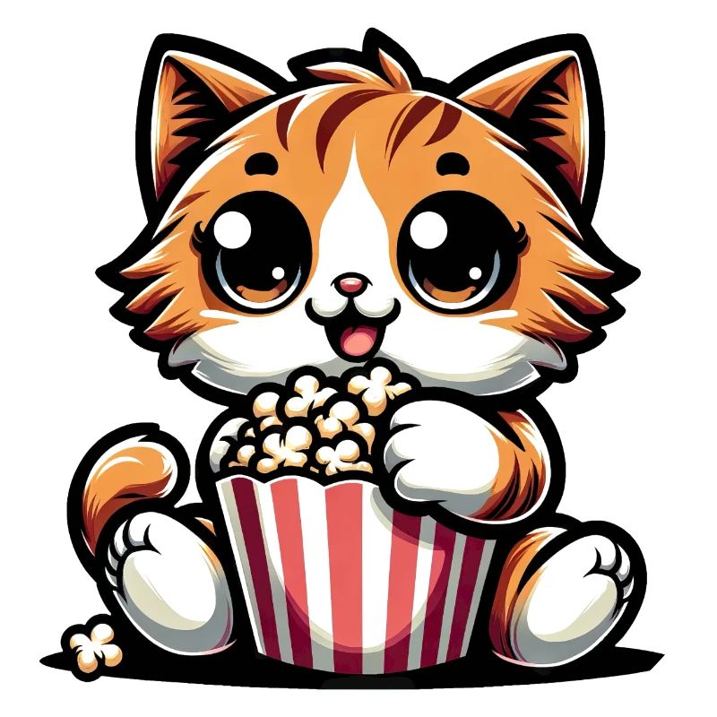 Chat de cinéma, chat mignon avec du pop-corn