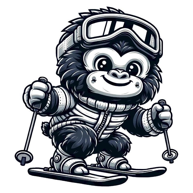 Monkey Gorilla Chimpanzee Ski Skier Design