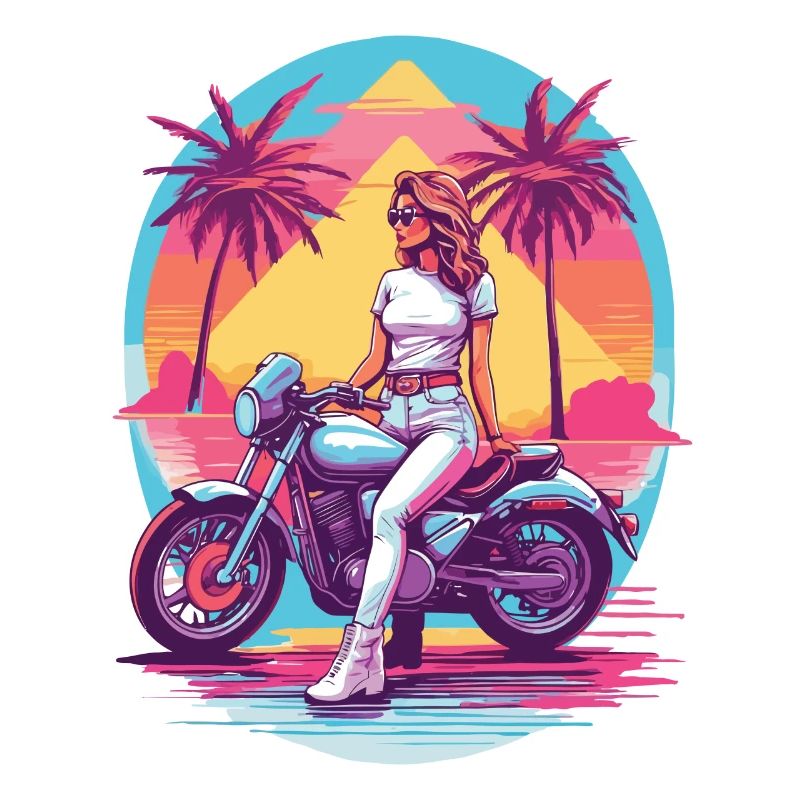 Retro Synthwave Biker Motorrad Design