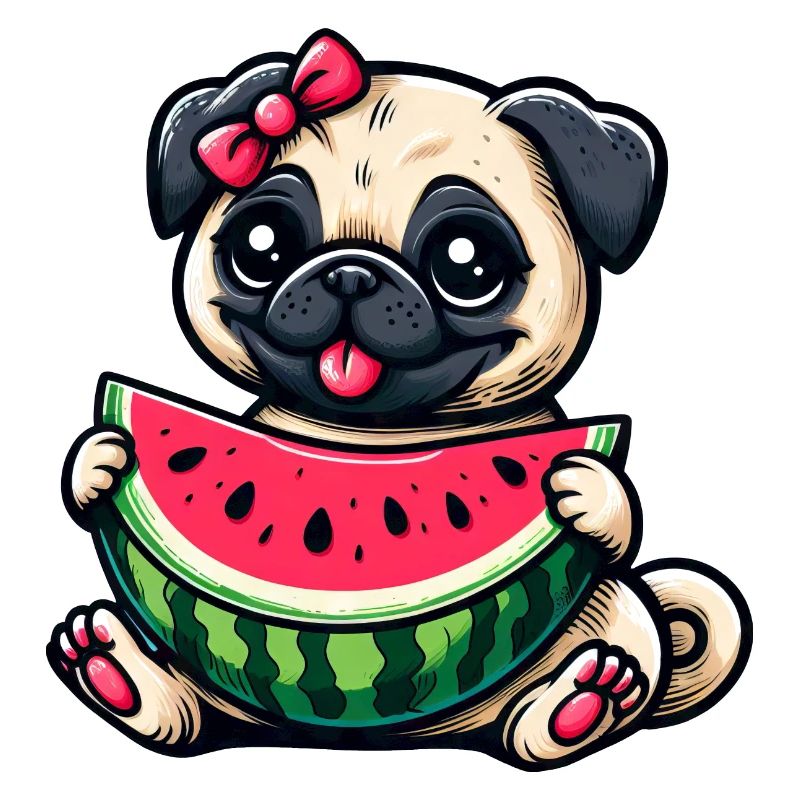 Süßes Mops Hundemädchen mit Wassermelone