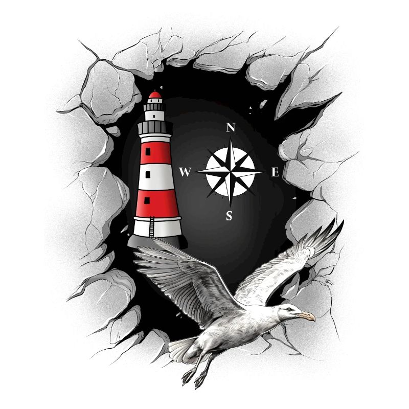 Seagull Lighthouse Compass Maritime Ahoy