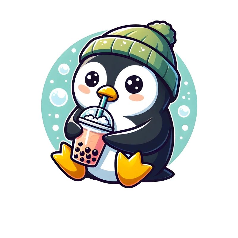 Penguin Enjoys Bubble Tea