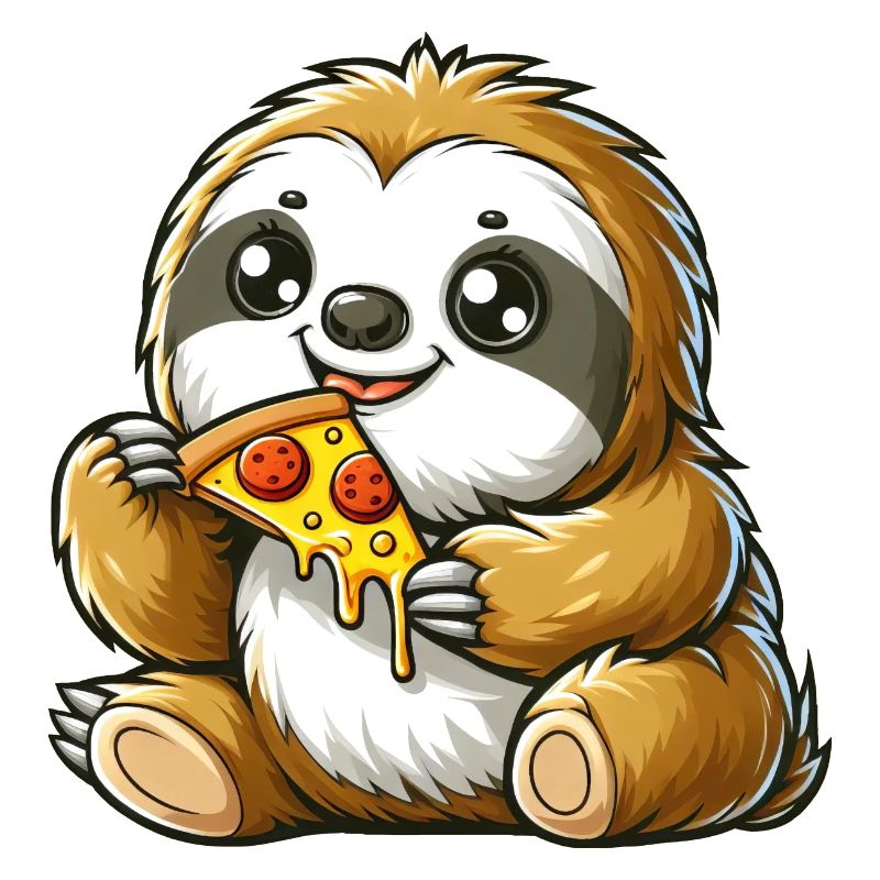Cute Sloth Enjoys Pizza Cartoon