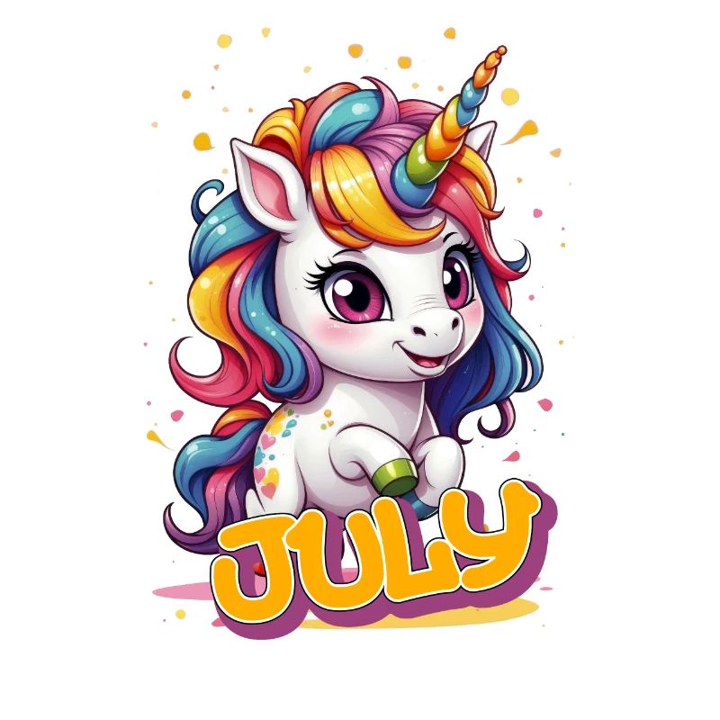 JULY - Schöner Mädchen Name mit süßem Einhorn