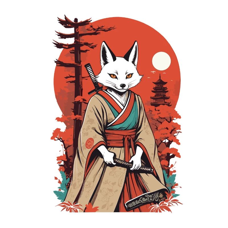 Samurai Fox Japanese Kitsune Mask Design