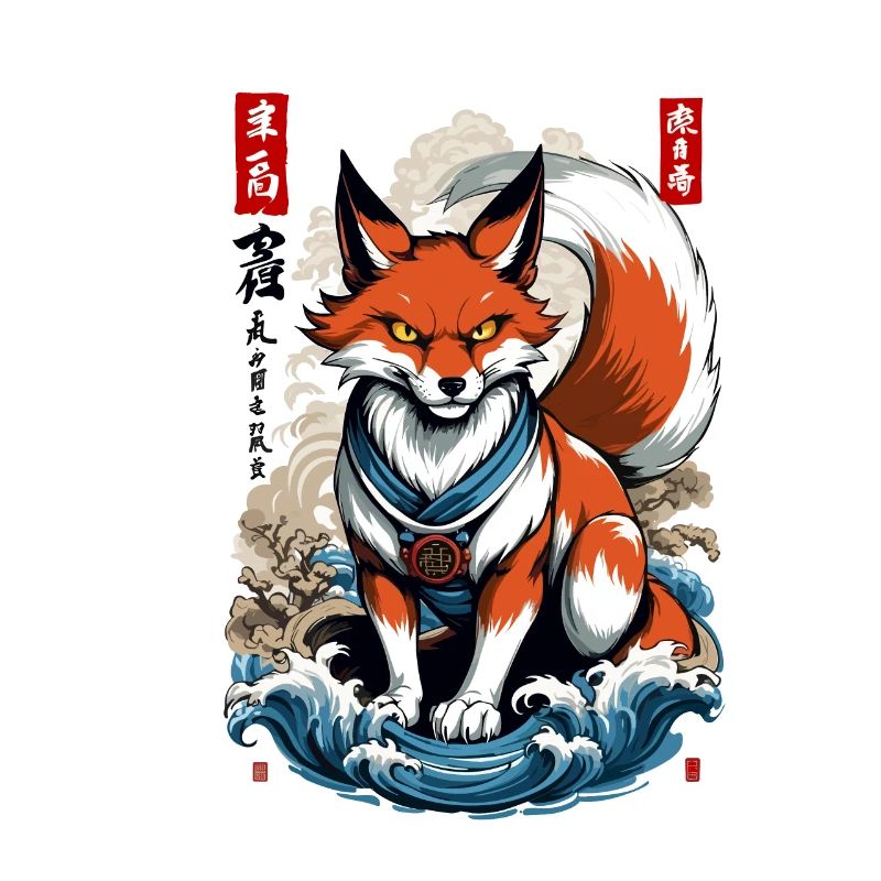 Ukiyo-E Art Style Japanese Kitsune Fox